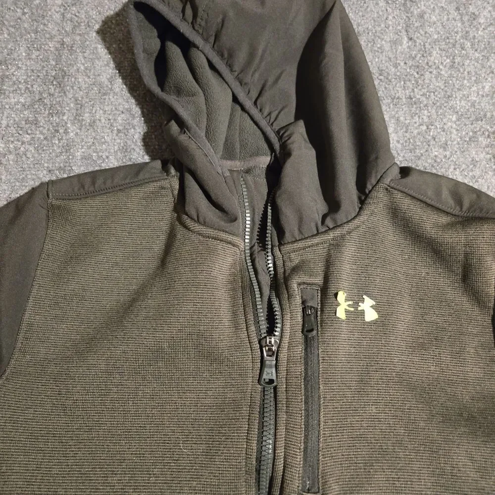 Under Armour Jacket Youth Large Green Full Zip Hood Pockets Spring/Fall Casual